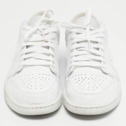 Pre Owned Air Jordans White Leather Jordan 1 Low Triple White Sneakers Size 45