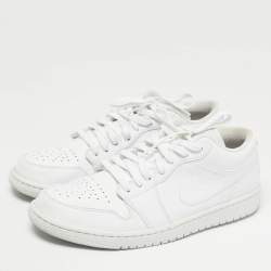 Pre Owned Air Jordans White Leather Jordan 1 Low Triple White Sneakers Size 45