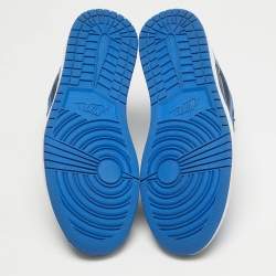 Pre Owned Air Jordans Black/Blue Leather Jordan 1 Retro Royal Sneakers Size 45