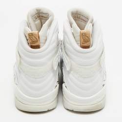 Pre Owned Air Jordans White Leather and Satin Jordan 8 High Top Sneakers Size 44