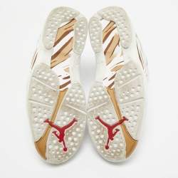 Pre Owned Air Jordans White Leather and Satin Jordan 8 High Top Sneakers Size 44