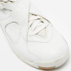 Pre Owned Air Jordans White Leather and Satin Jordan 8 High Top Sneakers Size 44