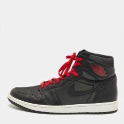Pre Owned Air Jordans Black/Grey Leather And Satin Jordan 1 Retro High OG Sneakers Size 45