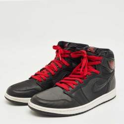 Pre Owned Air Jordans Black/Grey Leather And Satin Jordan 1 Retro High OG Sneakers Size 45