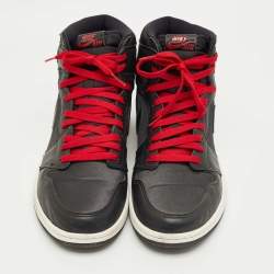 Pre Owned Air Jordans Black/Grey Leather And Satin Jordan 1 Retro High OG Sneakers Size 45