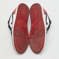 Pre Owned Air Jordans Black/Red Leather Jordan 1 Low Bred Toe Sneakers Size 45