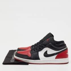 Pre Owned Air Jordans Black/Red Leather Jordan 1 Low Bred Toe Sneakers Size 45