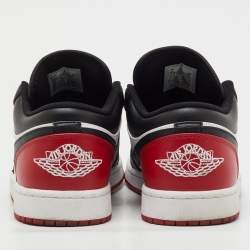 Pre Owned Air Jordans Black/Red Leather Jordan 1 Low Bred Toe Sneakers Size 45