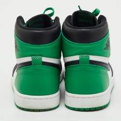 Pre Owned Air Jordans Green/Black Leather Jordan 1 Retro High OG Lucky Green Sneakers Size 45