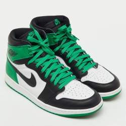 Pre Owned Air Jordans Green/Black Leather Jordan 1 Retro High OG Lucky Green Sneakers Size 45