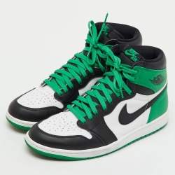 Pre Owned Air Jordans Green/Black Leather Jordan 1 Retro High OG Lucky Green Sneakers Size 45