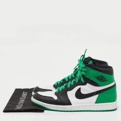 Pre Owned Air Jordans Green/Black Leather Jordan 1 Retro High OG Lucky Green Sneakers Size 45