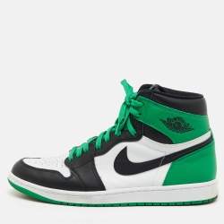 Pre Owned Air Jordans Green/Black Leather Jordan 1 Retro High OG Lucky Green Sneakers Size 45