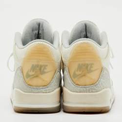 Pre Owned Air Jordans White/Grey Leather Jordan 3 Retro Craft Ivory Sneakers Size 45.5