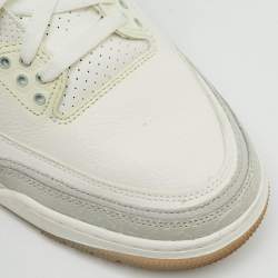 Pre Owned Air Jordans White/Grey Leather Jordan 3 Retro Craft Ivory Sneakers Size 45.5