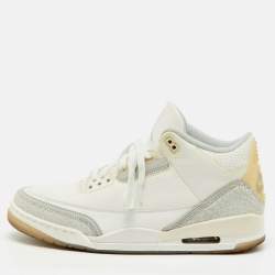 Pre Owned Air Jordans White/Grey Leather Jordan 3 Retro Craft Ivory Sneakers Size 45.5