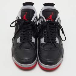 Pre Owned Air Jordans Black Leather Jordan 4 Retro Bred Reimagined Sneakers Size 45