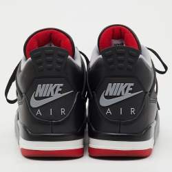 Pre Owned Air Jordans Black Leather Jordan 4 Retro Bred Reimagined Sneakers Size 45