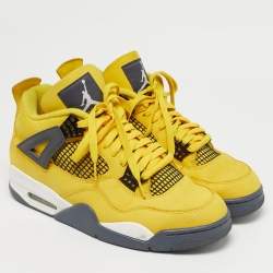 Pre Owned Air Jordans Yellow Nubuck Leather Jordan 4 Retro Lightning Sneakers Size 44