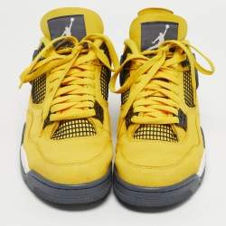 Pre Owned Air Jordans Yellow Nubuck Leather Jordan 4 Retro Lightning Sneakers Size 44