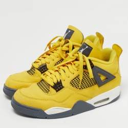 Pre Owned Air Jordans Yellow Nubuck Leather Jordan 4 Retro Lightning Sneakers Size 44