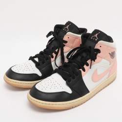 Pre Owned Air Jordans Multicolor Leather Jordan 1 Mid Linen Sneakers Size 45