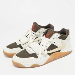 Pre Owned Air Jordans Multicolor Canvas and Leather Jordan Jumpman Jack TR Travis Scott Sail Sneakers Size 44.5