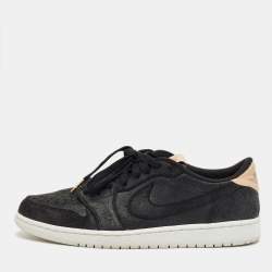 Pre Owned Air Jordans Black Suede Jordan 1 Retro Low OG Black Vachetta Sneakers Size 44.5