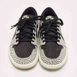 Pre Owned Air Jordans Black/Grey Nubuck and Leather Jordan 1 Retro Low OG Black Cement Sneakers Size 44.5
