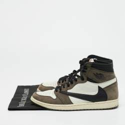 Pre Owned Air Jordans Multicolor Nubuck and Leather Jordan 1 Retro High OG SP Travis Scott Mocha Sneakers Size 44.5