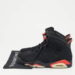 Pre Owned Air Jordans 6 Retro Size 44.5 Black Nubuck Leather High Top Sneakers