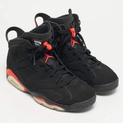 Pre Owned Air Jordans 6 Retro Size 44.5 Black Nubuck Leather High Top Sneakers