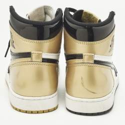 Pre Owned Air Jordans 1 Retro High Og Nrg Size 43 Gold Leather High Top Sneakers