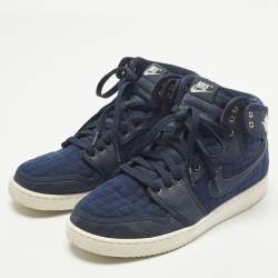 Pre Owned Air Jordans 1 AJKO High OG Size 42 Navy Blue Canvas and Fabric High Top Sneakers