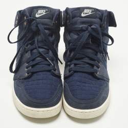 Pre Owned Air Jordans 1 AJKO High OG Size 42 Navy Blue Canvas and Fabric High Top Sneakers