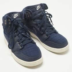 Pre Owned Air Jordans 1 AJKO High OG Size 42 Navy Blue Canvas and Fabric High Top Sneakers