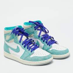 Pre Owned حذاء رياضي اير جوردن جوردن 1 ريترو هاي جلد أخضر/أبيض مقاس 44.5