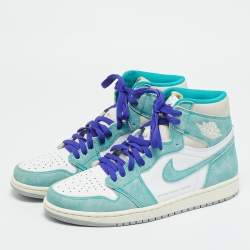 Pre Owned حذاء رياضي اير جوردن جوردن 1 ريترو هاي جلد أخضر/أبيض مقاس 44.5