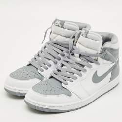Pre Owned حذاء رياضي إير جوردان جوردان 1 ريترو هاي ستيلث جلد أبيض رمادي مقاس 44.5