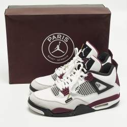مملوكة مسبقًا Air Jordans Jordan 4 Retro PSG Neutral Grey Bordeaux Size 45 White/Grey Leather Lace Up Sneakers