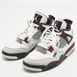 مملوكة مسبقًا Air Jordans Jordan 4 Retro PSG Neutral Grey Bordeaux Size 45 White/Grey Leather Lace Up Sneakers