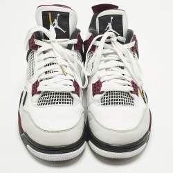 مملوكة مسبقًا Air Jordans Jordan 4 Retro PSG Neutral Grey Bordeaux Size 45 White/Grey Leather Lace Up Sneakers