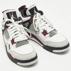 مملوكة مسبقًا Air Jordans Jordan 4 Retro PSG Neutral Grey Bordeaux Size 45 White/Grey Leather Lace Up Sneakers