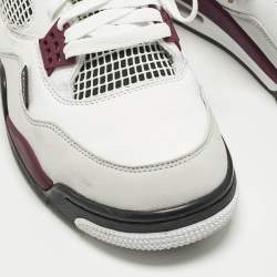 مملوكة مسبقًا Air Jordans Jordan 4 Retro PSG Neutral Grey Bordeaux Size 45 White/Grey Leather Lace Up Sneakers