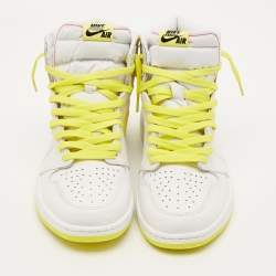 مملوكة مسبقًا Air Jordans Jordan 1 Retro High First Class Flight Size 46 White/Yellow Leather High Top Sneakers