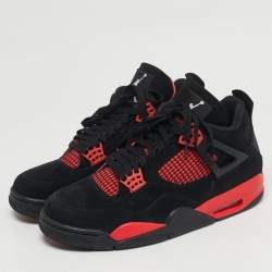 Pre Owned حذاء رياضي آير جوردانز جوردن 4 ريترو ثندر أحمر جلد نوبيك أسود/أحمر بعنق عالي مقاس 45.5