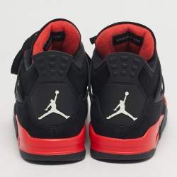 Pre Owned حذاء رياضي آير جوردانز جوردن 4 ريترو ثندر أحمر جلد نوبيك أسود/أحمر بعنق عالي مقاس 45.5