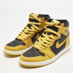 Pre Owned Air Jordans Jordan 1 Retro Pollen Size 45.5 Yellow/Black Leather High Top Sneakers