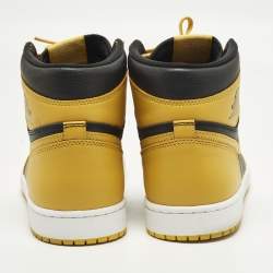 Pre Owned Air Jordans Jordan 1 Retro Pollen Size 45.5 Yellow/Black Leather High Top Sneakers