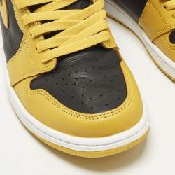 Pre Owned Air Jordans Jordan 1 Retro Pollen Size 45.5 Yellow/Black Leather High Top Sneakers